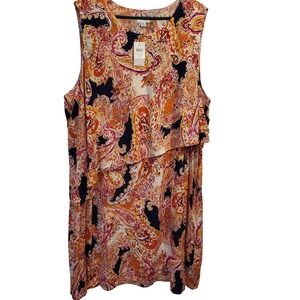 JJill Orange Paisley‎ Print Sleeveless Tiered Overlay Dress Women 4X NWT